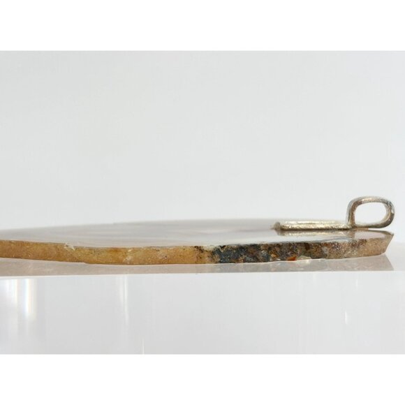 Polished Sliced Agate Geode Crystal Freeform Large Gold Toned Vintage Pendant - Picture 8 of 14